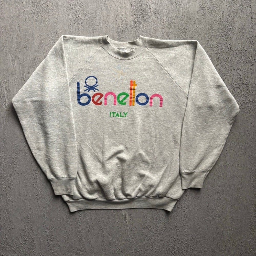 Vintage Benetton Italy Logo Sweatshirt Mens Large Grey 90s Benetton